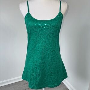 Emerald Green Sequin Cami Tank Top Rue21 XL Party Y2K Glitter